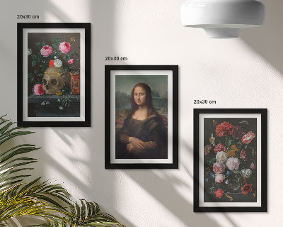 Billedvæg Vintage blomsterkranie og Mona Lisa-portræt af Leonardo da Vinci
