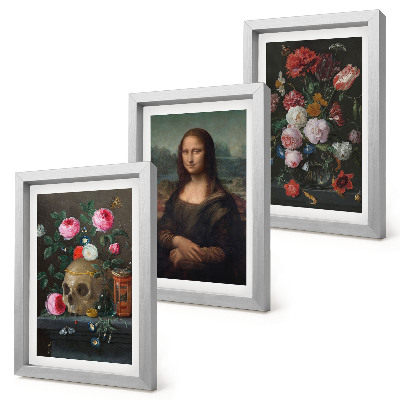 Billedvæg Vintage blomsterkranie og Mona Lisa-portræt af Leonardo da Vinci