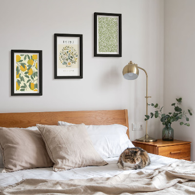 Moderne billedsæt Citronmotiver med urter og planteblade