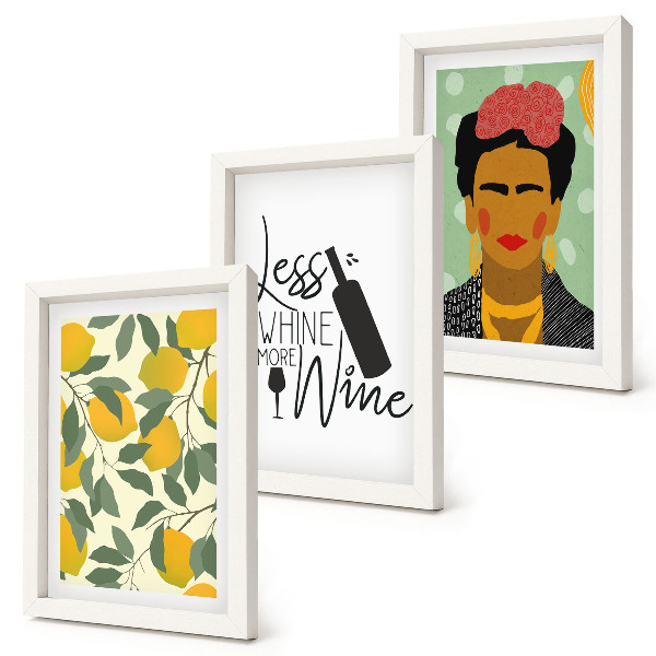 Moderne billedsæt Portræt af Frida Kahlo på en vinflaske med citroner