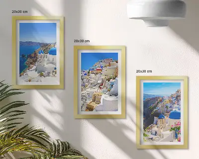Moderne billedsæt med landskabsudsigt over byen Oia på Santorini i Grækenland