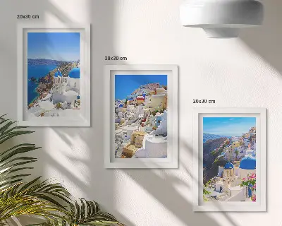 Moderne billedsæt med landskabsudsigt over byen Oia på Santorini i Grækenland