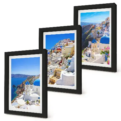 Moderne billedsæt med landskabsudsigt over byen Oia på Santorini i Grækenland