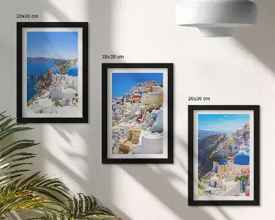 Moderne billedsæt med landskabsudsigt over byen Oia på Santorini i Grækenland