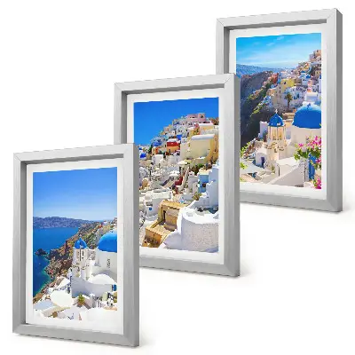Moderne billedsæt med landskabsudsigt over byen Oia på Santorini i Grækenland