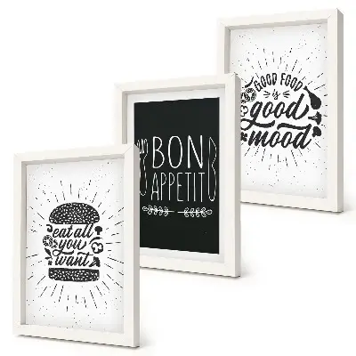 Moderne billedsæt med grafik af mad- og kulinariske slogans