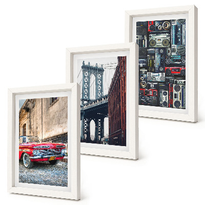 Billedvæg En gammel bil på gaden nær Brooklyn Bridge og retro lydudstyr