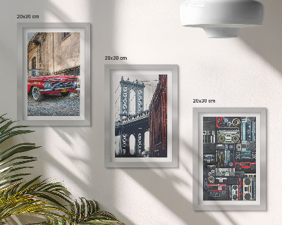 Billedvæg En gammel bil på gaden nær Brooklyn Bridge og retro lydudstyr