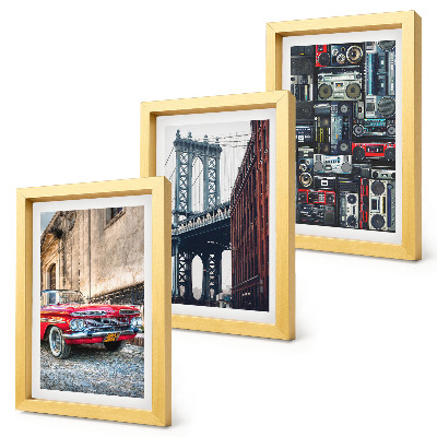 Billedvæg En gammel bil på gaden nær Brooklyn Bridge og retro lydudstyr