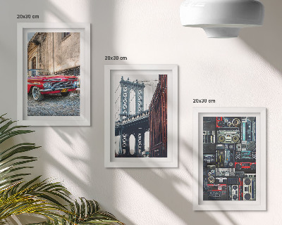 Billedvæg En gammel bil på gaden nær Brooklyn Bridge og retro lydudstyr