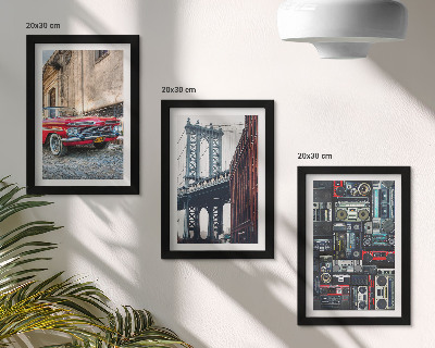 Billedvæg En gammel bil på gaden nær Brooklyn Bridge og retro lydudstyr