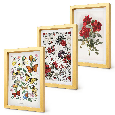 Billedvæg Sommerfugle, blomster og røde roser i klassisk stil