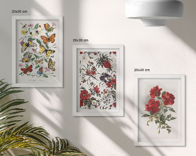 Billedvæg Sommerfugle, blomster og røde roser i klassisk stil
