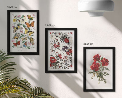 Billedvæg Sommerfugle, blomster og røde roser i klassisk stil