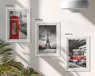 Moderne billedsæt med ikoniske byer som London, Paris og jernbanetransport