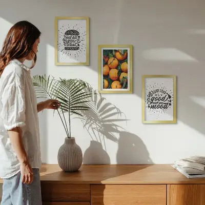 Billedvæg med køkkenmotiver og saftige appelsiner