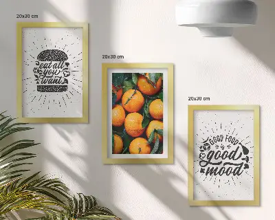 Billedvæg med køkkenmotiver og saftige appelsiner