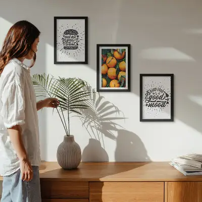Billedvæg med køkkenmotiver og saftige appelsiner