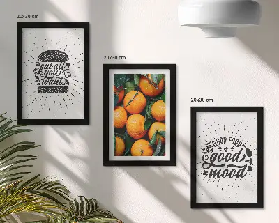 Billedvæg med køkkenmotiver og saftige appelsiner