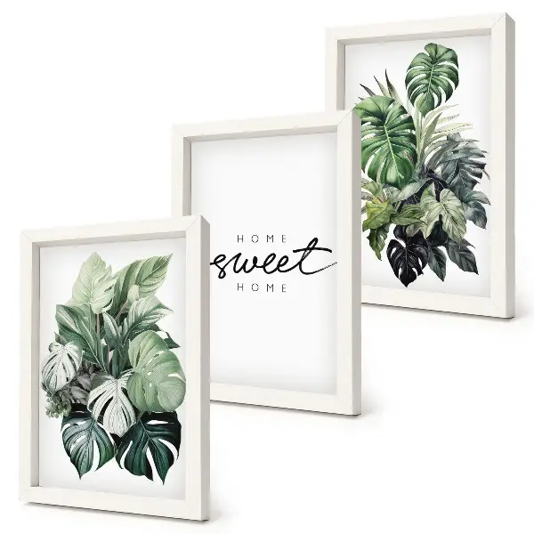 Billedsæt moderne motiver med grønne planter og teksten Sweet Home