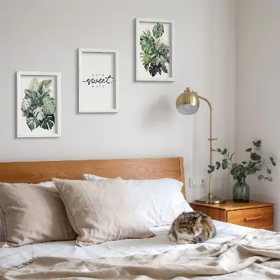 Billedsæt moderne motiver med grønne planter og teksten Sweet Home