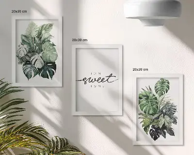 Billedsæt moderne motiver med grønne planter og teksten Sweet Home