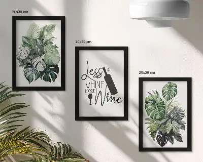 Billedvæg med planteblade i grønne nuancer og tekst om vin