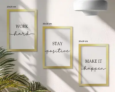 Pakke med billeder og rammer minimalistiske motiverende citater til inspiration