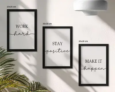 Pakke med billeder og rammer minimalistiske motiverende citater til inspiration