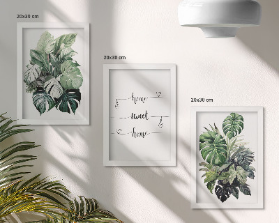 Billedvæg Akvarel Monstera blade Home Sweet Home