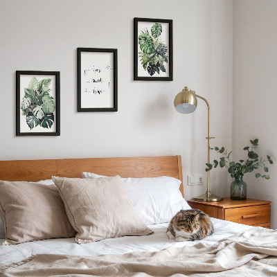 Billedvæg Akvarel Monstera blade Home Sweet Home