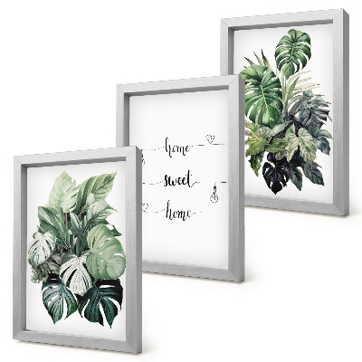Billedvæg Akvarel Monstera blade Home Sweet Home