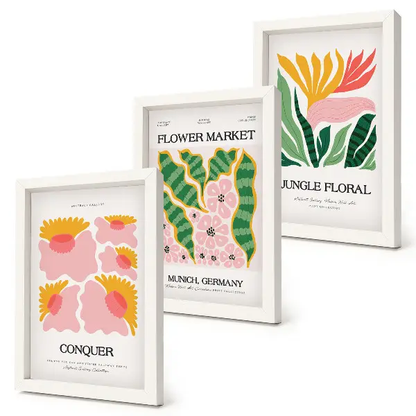 Moderne billedsæt med blomster og blade