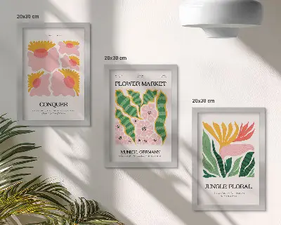 Moderne billedsæt med blomster og blade