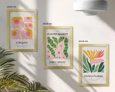 Moderne billedsæt med blomster og blade