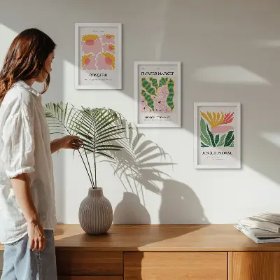 Moderne billedsæt med blomster og blade