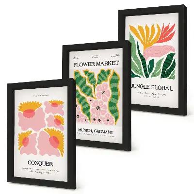Moderne billedsæt med blomster og blade
