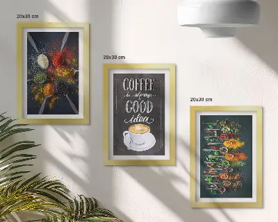 Krydderier og kaffe med køkkenurter billeder og rammer med mønster