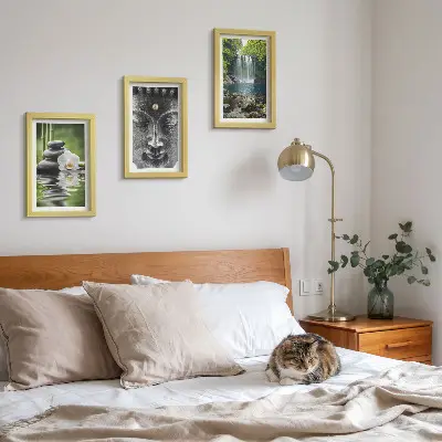 Billeder og rammer med naturmotiv harmoni med sten, vand og Buddha