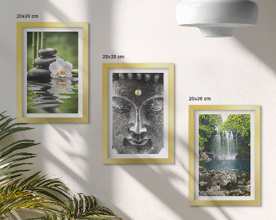 Pakke med billeder og rammer Naturens harmoni med sten, vand og Buddha