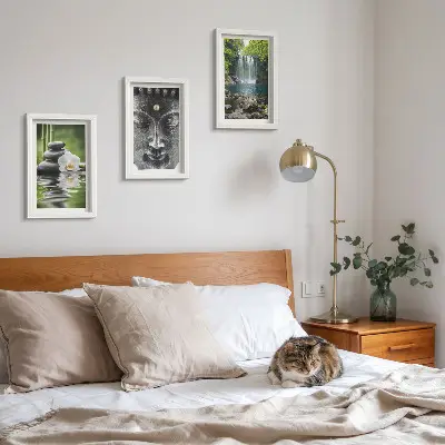 Billeder og rammer med naturmotiv harmoni med sten, vand og Buddha