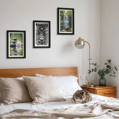 Billeder og rammer med naturmotiv harmoni med sten, vand og Buddha