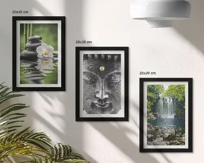 Billeder og rammer med naturmotiv harmoni med sten, vand og Buddha
