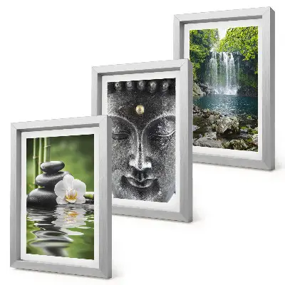 Billeder og rammer med naturmotiv harmoni med sten, vand og Buddha