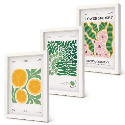 Moderne billedsæt Plakater med frugt- og plantemotiver i pastelfarver
