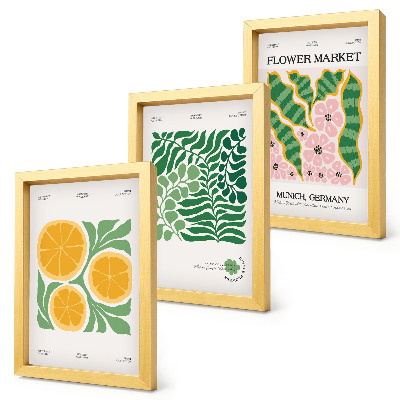Moderne billedsæt Plakater med frugt- og plantemotiver i pastelfarver