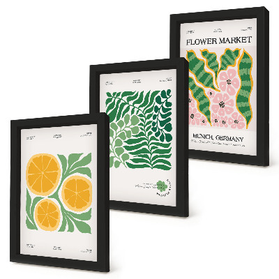 Moderne billedsæt Plakater med frugt- og plantemotiver i pastelfarver