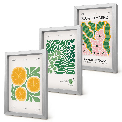 Moderne billedsæt Plakater med frugt- og plantemotiver i pastelfarver