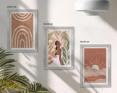 Billedvæg med boho abstrakte former og illustrationer