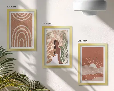 Billedvæg med boho abstrakte former og illustrationer